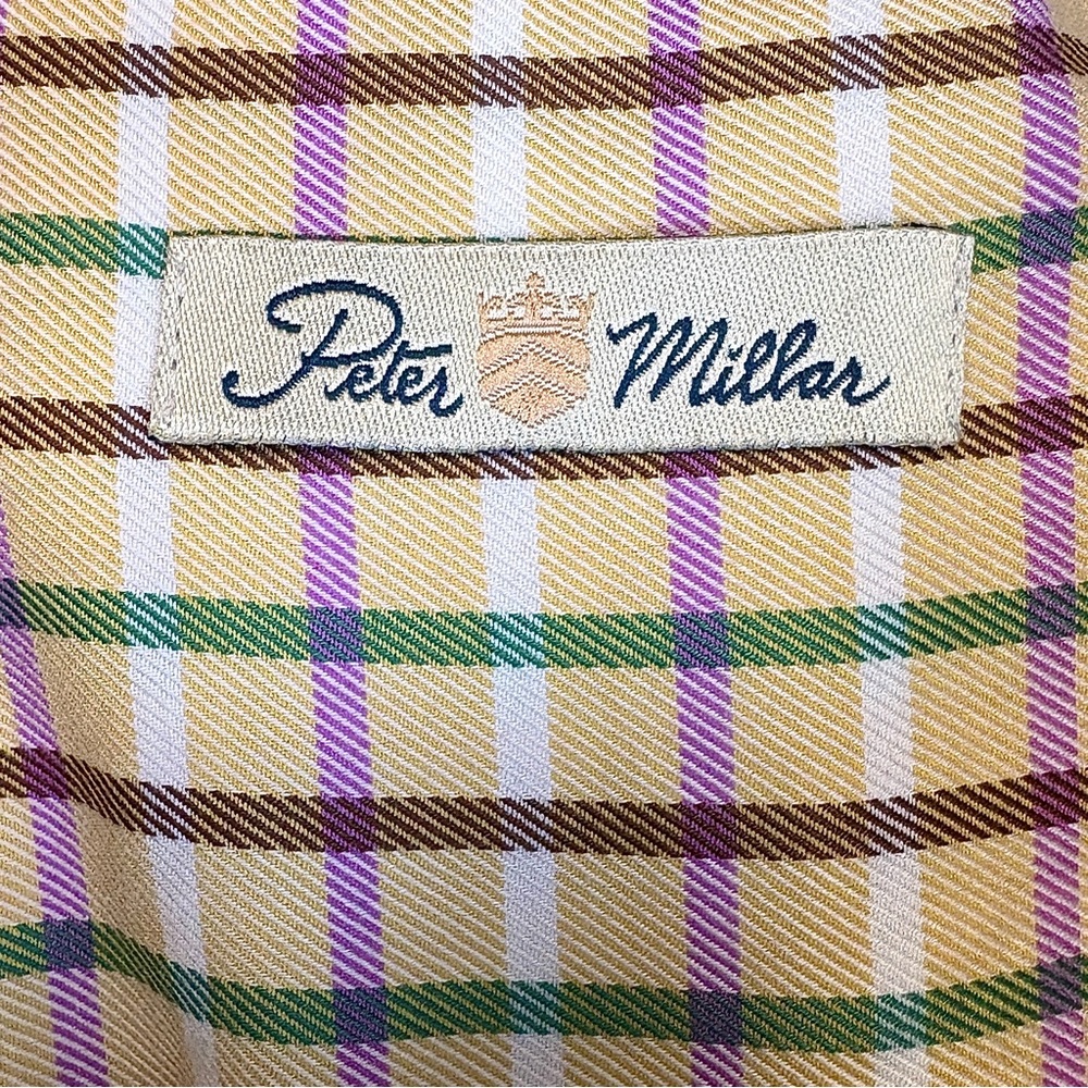 Peter Millar Tan Purple Plaid Shirt Size 2XL L/S Button Down Collar Casual Brown - Picture 12 of 12